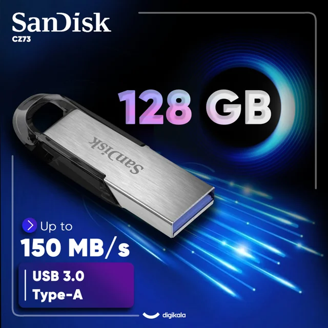 فلش مموری سندیسک مدل CZ73 ظرفیت 128 گیگابایت با بدنه فلزی، رابط USB 3.0 و سرعت انتقال 150 مگ-2.webp